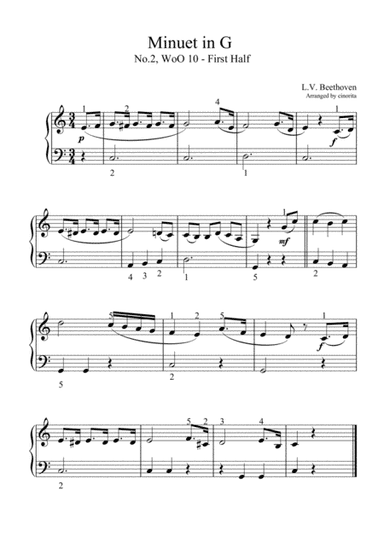 Minuet in G by Beethoven (For Beginner) (arr. Cinorita)