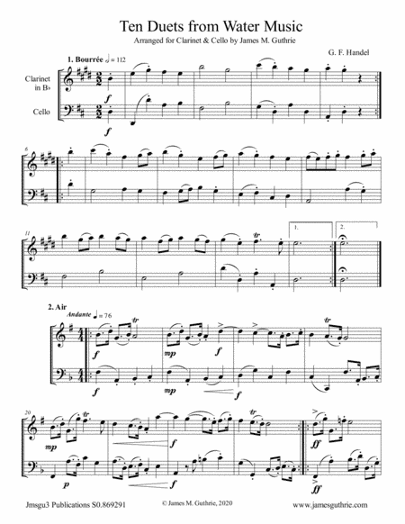 Handel: Ten Duets from Water Music for Clarinet & Cello (arr. James M. Guthrie)