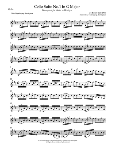 Prelude from the Cello Suite in G major BWV 1007 (arr for solo violin) (arr. Gregory Harrington)