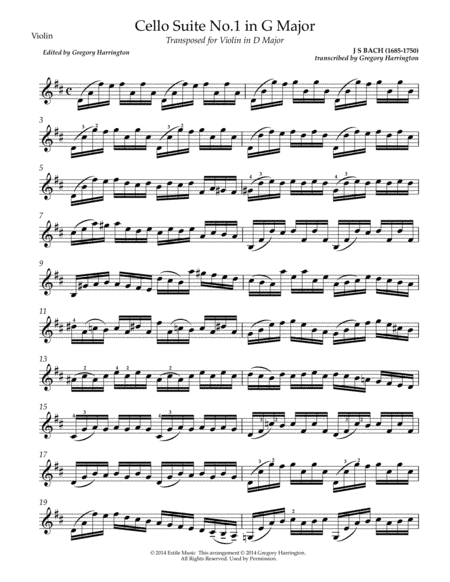 Prelude from the Cello Suite in G major BWV 1007 (arr for solo violin) (arr. Gregory Harrington)