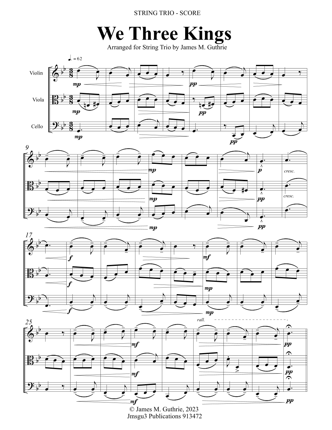 We Three Kings for String Trio (arr. James M. Guthrie)