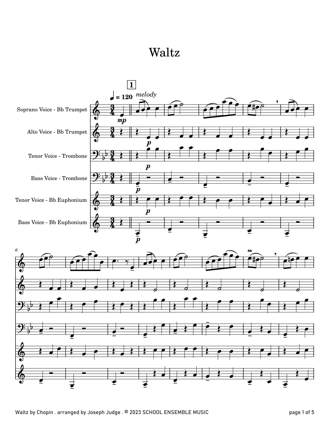 Waltz by Chopin for Brass Quartet in Schools (arr. Joseph Judge)