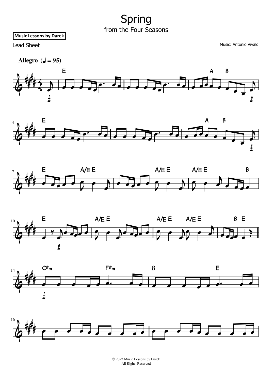 Spring (LEAD SHEET) from the Four Seasons [Antonio Vivaldi] (arr. Darek)