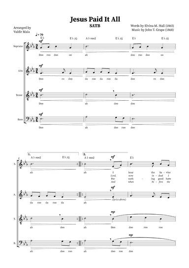 Jesus Paid It All - SATB Quartet or Choir (+ Chords) (arr. Valdir Maia)