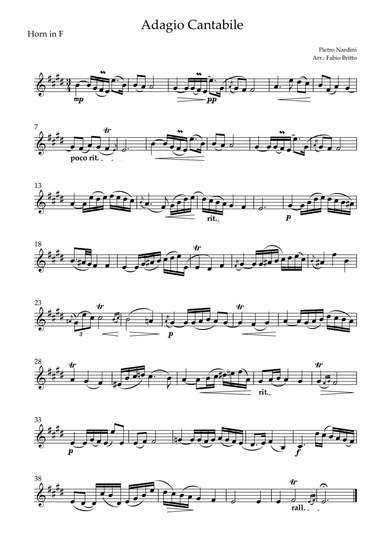 Adagio Cantabile (P. Nardini) for Horn in F Solo (arr. Fabio Britto)