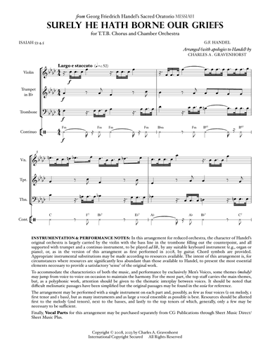 Surely He Hath Borne Our Griefs (from “MESSIAH”) for Men’s Chorus (TTB) – FULL SCORE (arr. Charles A. Gravenhorst)