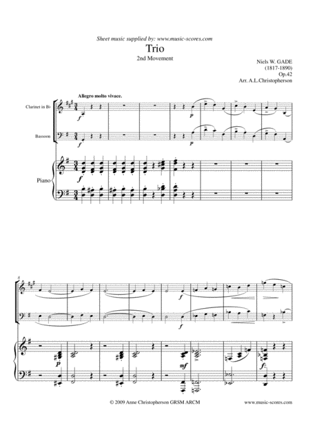 Gade - Allegro Molto- 2nd movement from Piano Trio - Bb Clarinet, Bassoon and Piano. (arr. Anne Christopherson GRSM ARCM)
