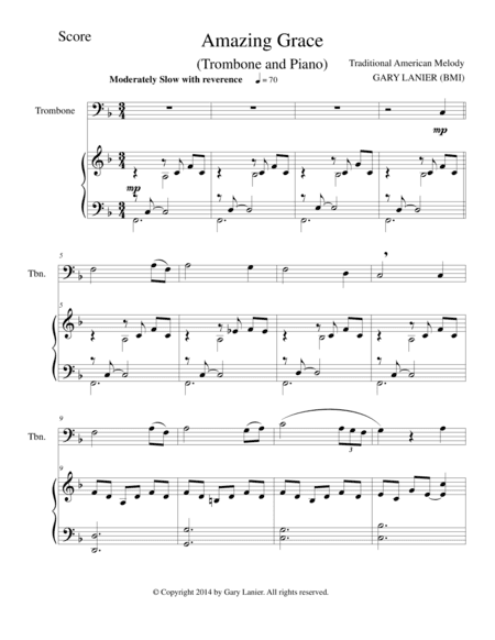 AMAZING GRACE (Trombone Piano and Trombone Part) (arr. Gary Lanier)