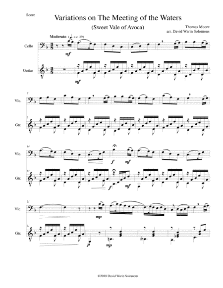 Variations on The meeting of the waters (Sweet Vale of Avoca) for cello and guitar (arr. David Warin Solomons)