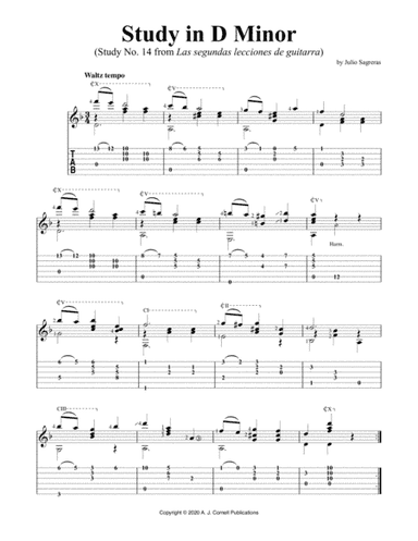 Study in D Minor (Study No. 14 from Las segundas lecciones de guitarra) (arr. A. J. Cornell Publications)