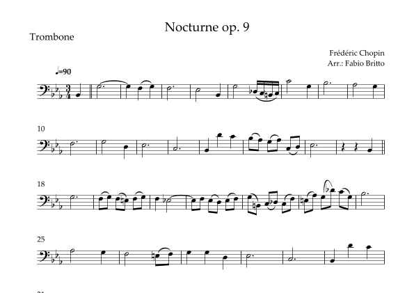 Nocturne Op.9 No. 2 (Frédéric Chopin) for Trombone Solo (arr. Fabio Britto)