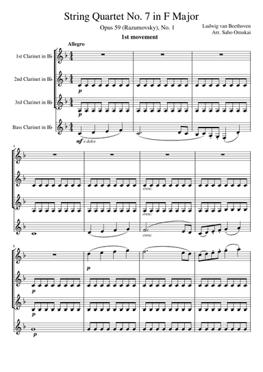 Ludwig van Beethoven: Quartet No.7 in F-major, Op.59, No.1"Razumovsky" for 4 Clarinets (arr. Saho Omukai)