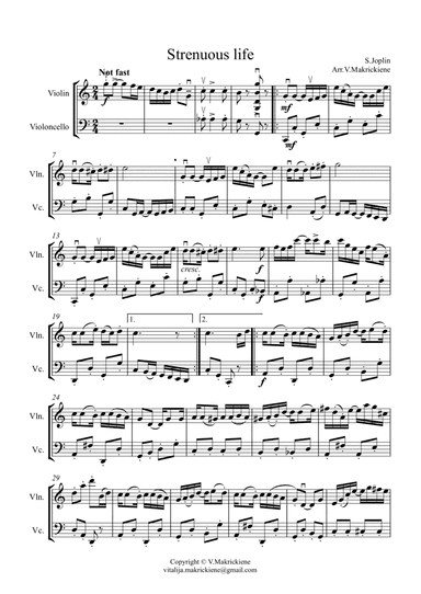 S.Joplin Ragtime Strenuous life for Violin And Cello (arr. Vitalija Makrickiene)
