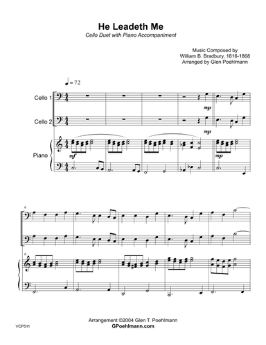 HE LEADETH ME - Cello Duet with Piano Accompaniment (arr. Glen Poehlmann)