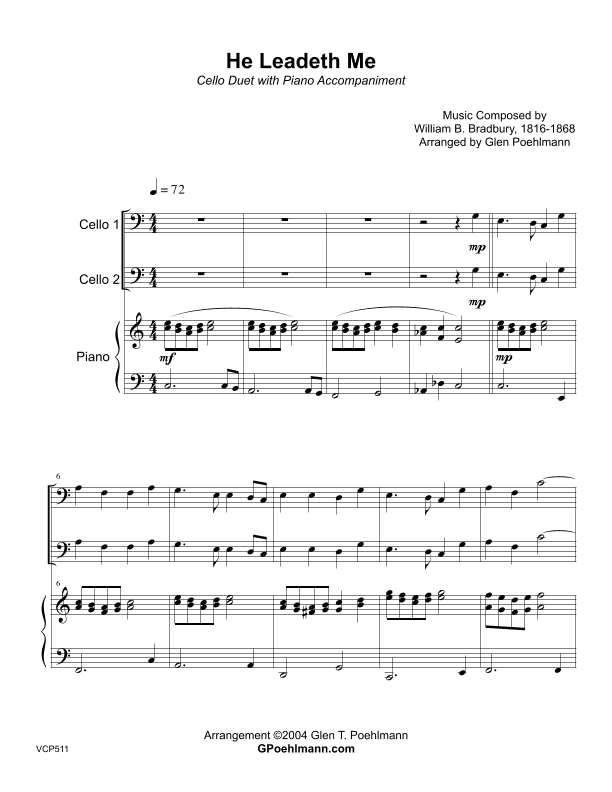 HE LEADETH ME - Cello Duet with Piano Accompaniment (arr. Glen Poehlmann)