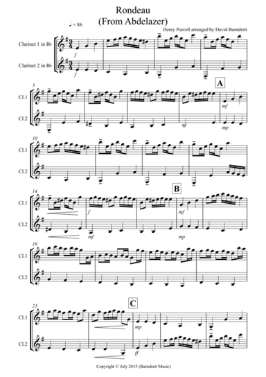 Rondeau (From Abdelazer) for Clarinet Duet (arr. David Burndrett)