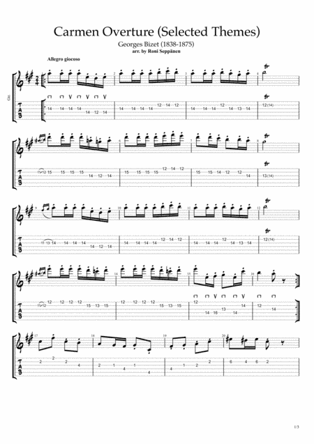 Carmen Overture for Flatpicking Guitar / Electric Guitar (arr. Roni Seppänen)