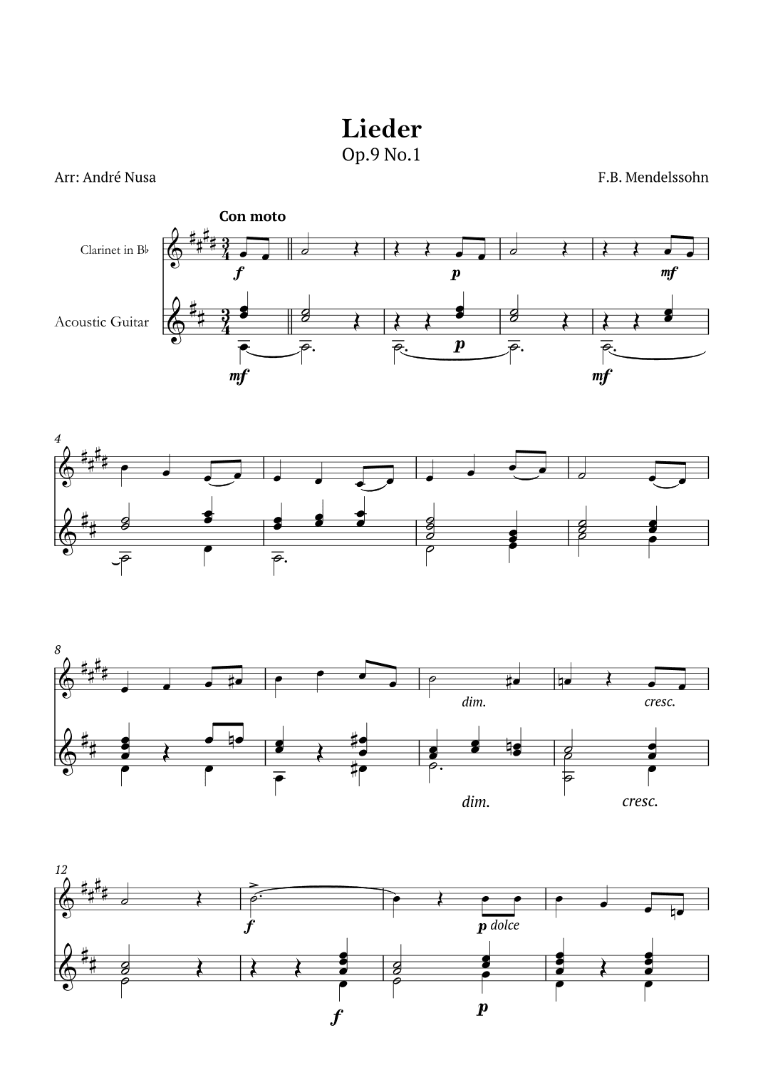 Lieder Op.9 No.1 (arr. André Nusa)