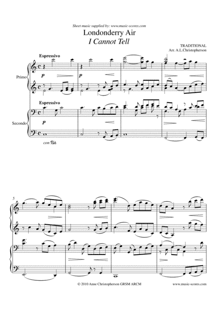 Londonderry Air - Piano Duet (arr. Anne L Christopherson GRSM ARCM)