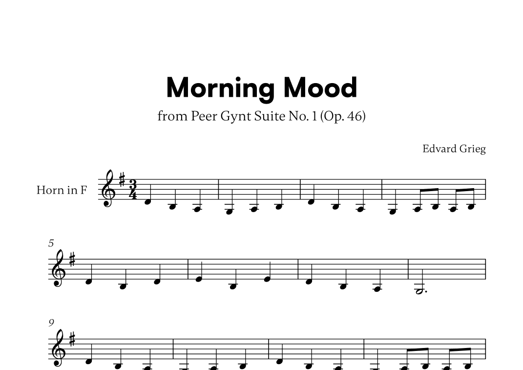 Edvard Grieg - Peer Gynt Suite Morning Mood (for French Horn Solo) (arr. Cadenza Editions)