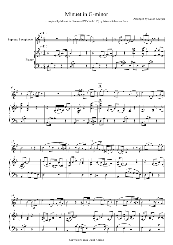 Minuet in G-minor (soprano sax & piano) (arr. David Kocijan)