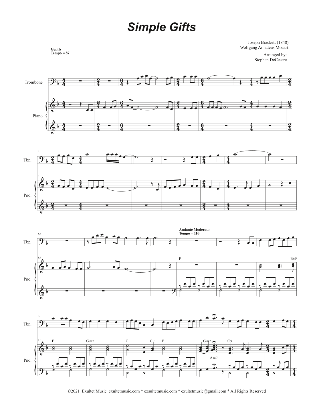 Simple Gifts (Trombone solo and Piano) (arr. Stephen DeCesare)