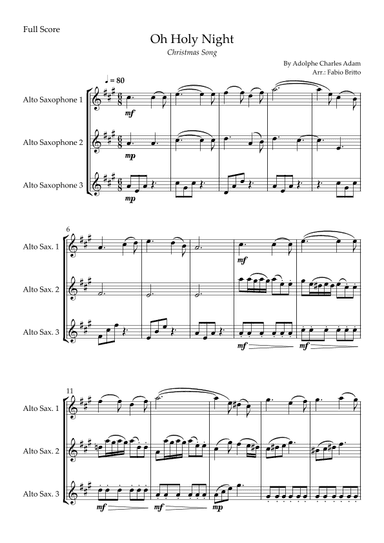 Oh Holly Night (Christmas Song) for Saxophone Trio (arr. Fabio Britto)