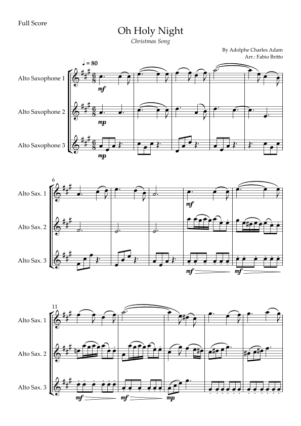 Oh Holly Night (Christmas Song) for Saxophone Trio (arr. Fabio Britto)
