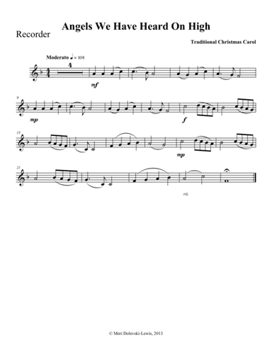 Angels we have heard on high: recorder/piano (arr. Meri Dolevski)