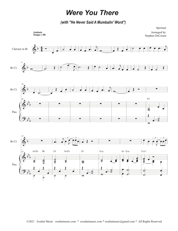 Were You There (with "He Never Said A Mumbalin' Word") (Bb-Clarinet solo and Piano) (arr. Stephen DeCesare)