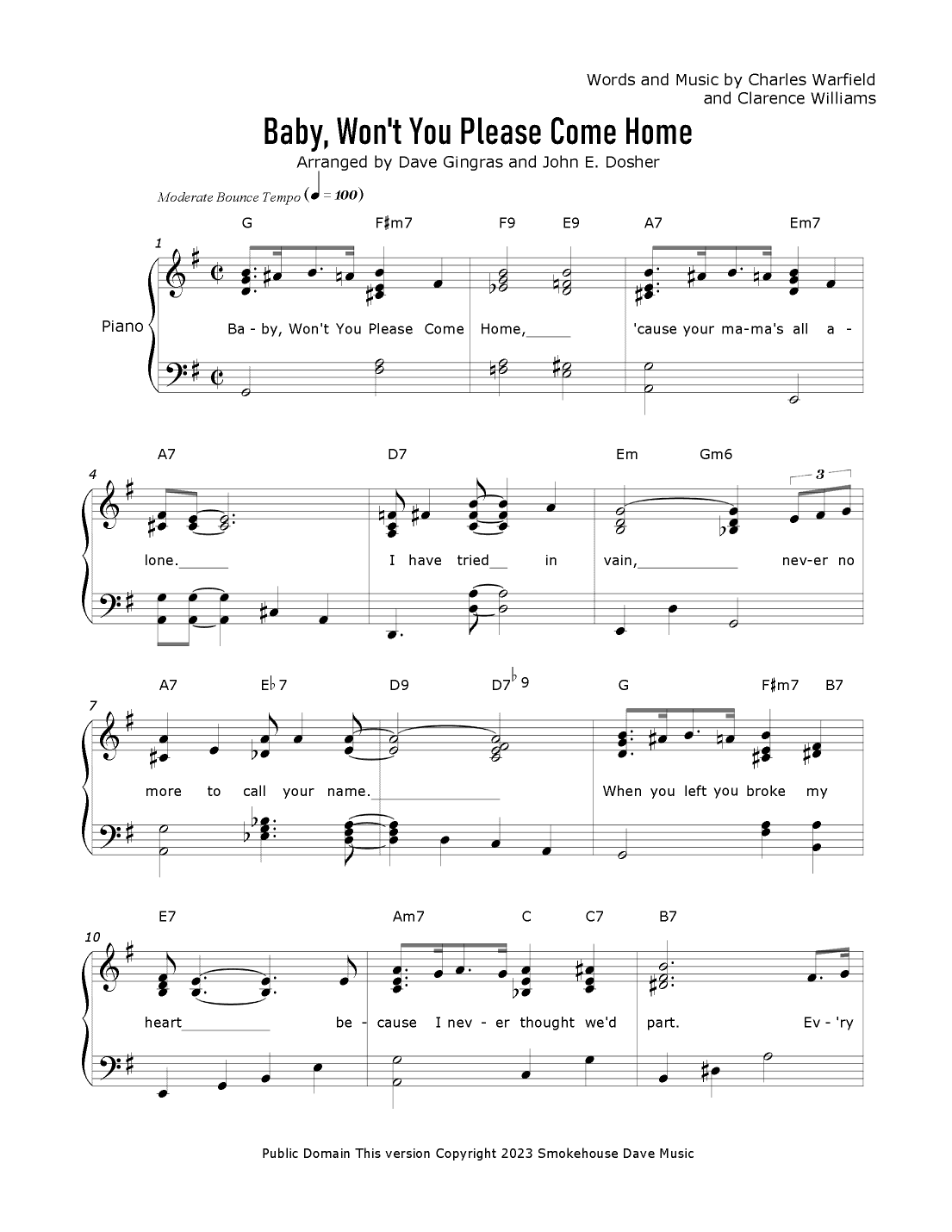 Baby, Won't You Please Come home (arr. Dave Gingras and John E. Dosher)