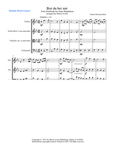 BIST DU BEI MIR  String Trio, Intermediate Level for 2 violins and cello or violin, viola and cello (arr. Sherry Lewis Publishing)