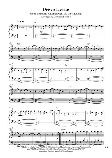Drivers License (arr. Giovanni Porfirio)