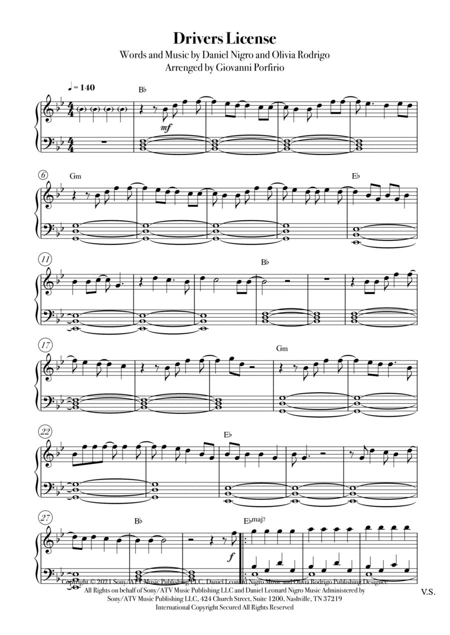 Drivers License (arr. Giovanni Porfirio)