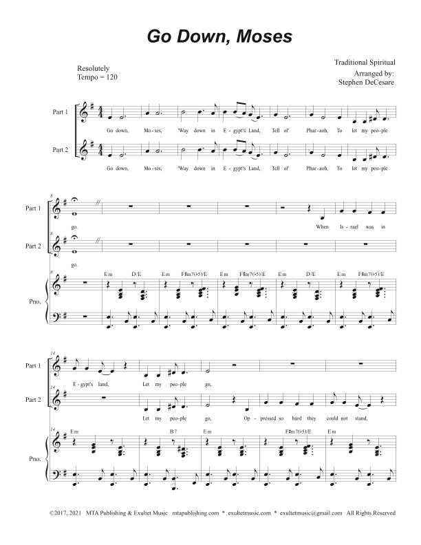Go Down, Moses (2-part choir) (arr. Stephen DeCesare)