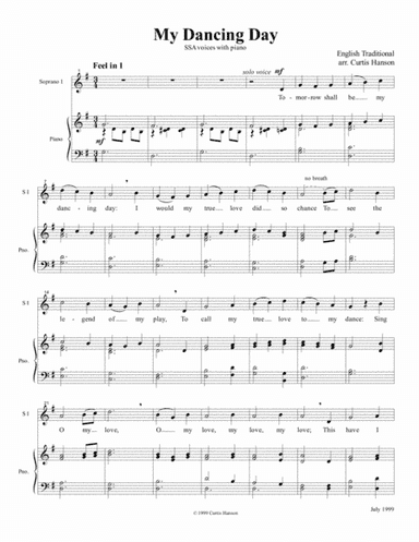 My Dancing Day (SSA) (arr. Curtis Hanson)