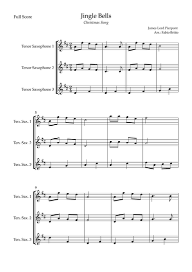 Jingle Bells (Christmas Song) for Tenor Saxophone Trio (arr. Fabio Britto)