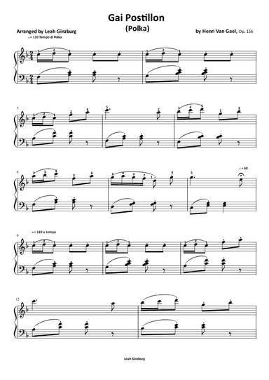 Gai Postillon by Henri van Gael (arr. Leah Ginzburg)