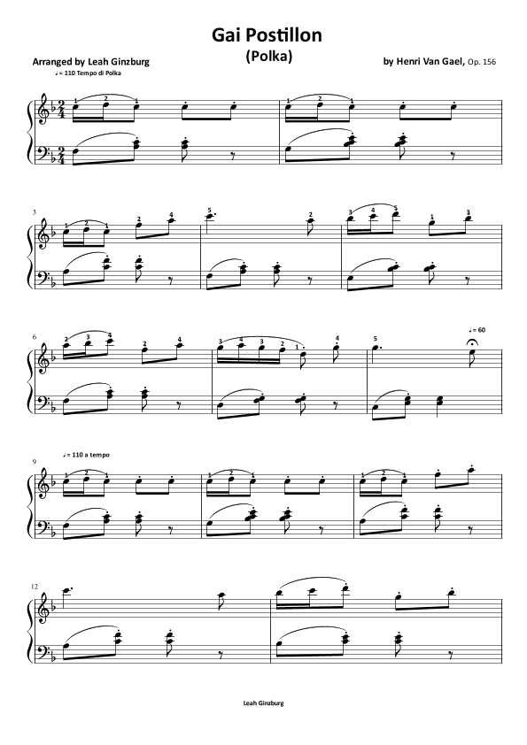 Gai Postillon by Henri van Gael (arr. Leah Ginzburg)