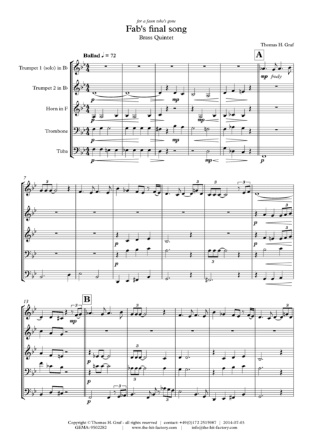 Fab's final song - Ballad - Brass Quintet