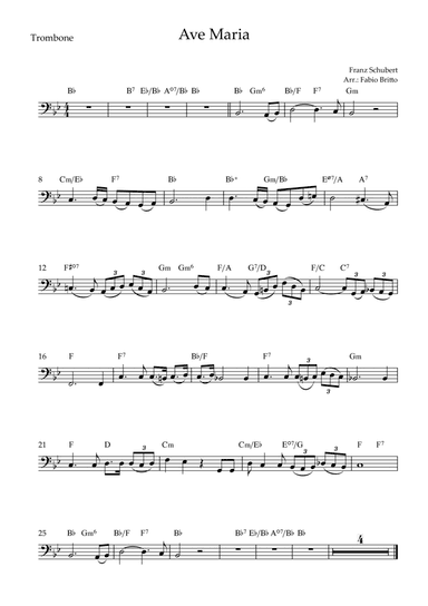 Ave Maria (Franz Schubert) for Trombone Solo with Chords (Simplified) (arr. Fabio Britto)
