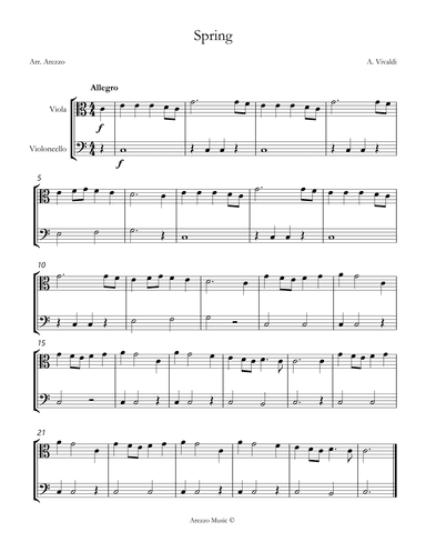 vivaldi spring easy Viola and Cello sheet music (arr. Arezzo Music)