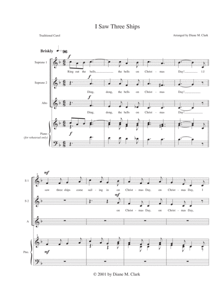 I Saw Three Ships (SSA) (arr. Diane M. Clark)