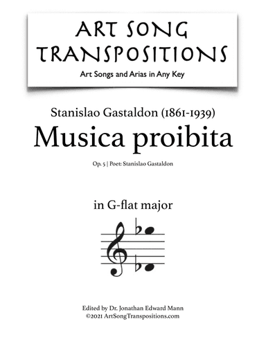 GASTALDON: Musica proibita, Op. 5 (transposed to G-flat major) (arr. ArtSongTranspositions.com)