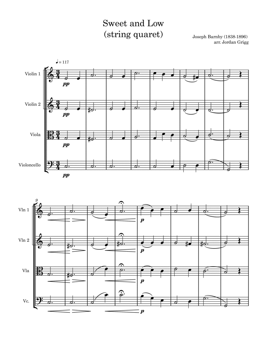 Sweet and Low (string quartet) (arr. Jordan Grigg)