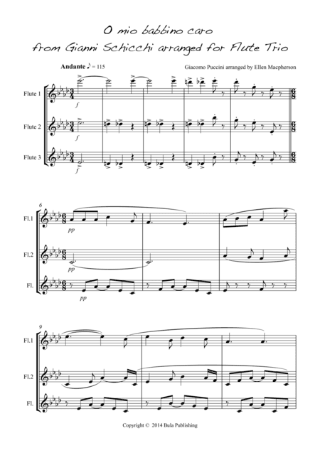 O Mio Babbino Caro - for Flute Trio (score and set of parts included) (arr. Ellen Macpherson)