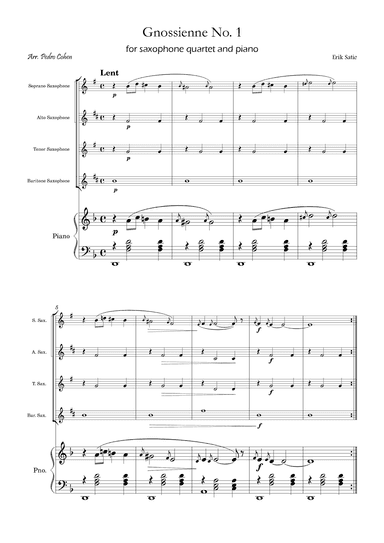 Gnossienne No. 1 – for Saxophone Quartet and Piano (arr. Pedro Cohen)
