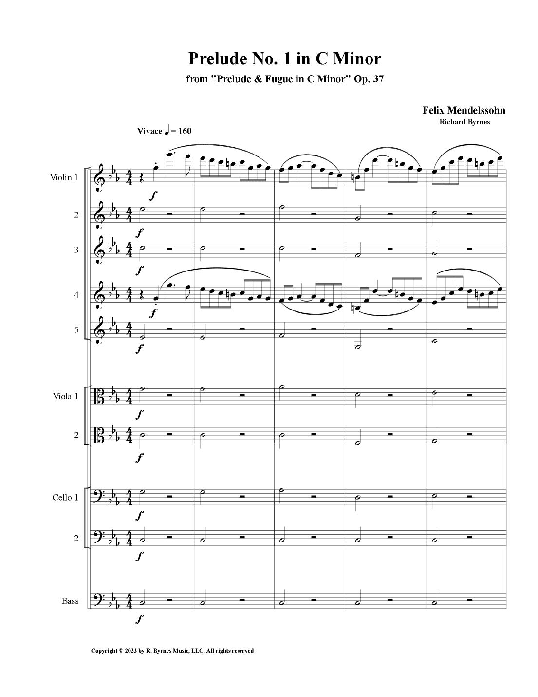 Mendelssohn - Prelude in C Minor, Op. 37 (String Orchestra) (arr. Richard Byrnes)