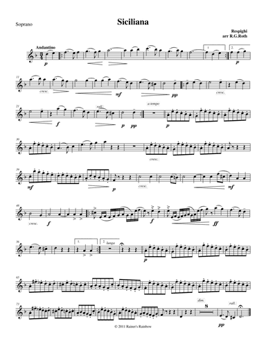 Respighi 1931 P172 Ancient Airs & Dances Suite III 3 Siciliana Ignoto For Sax Quartet (arr. R G Roth)