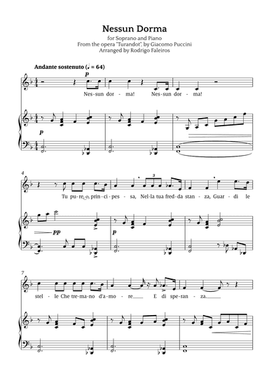 Nessun Dorma (for soprano and piano) (arr. Rodrigo Faleiros)